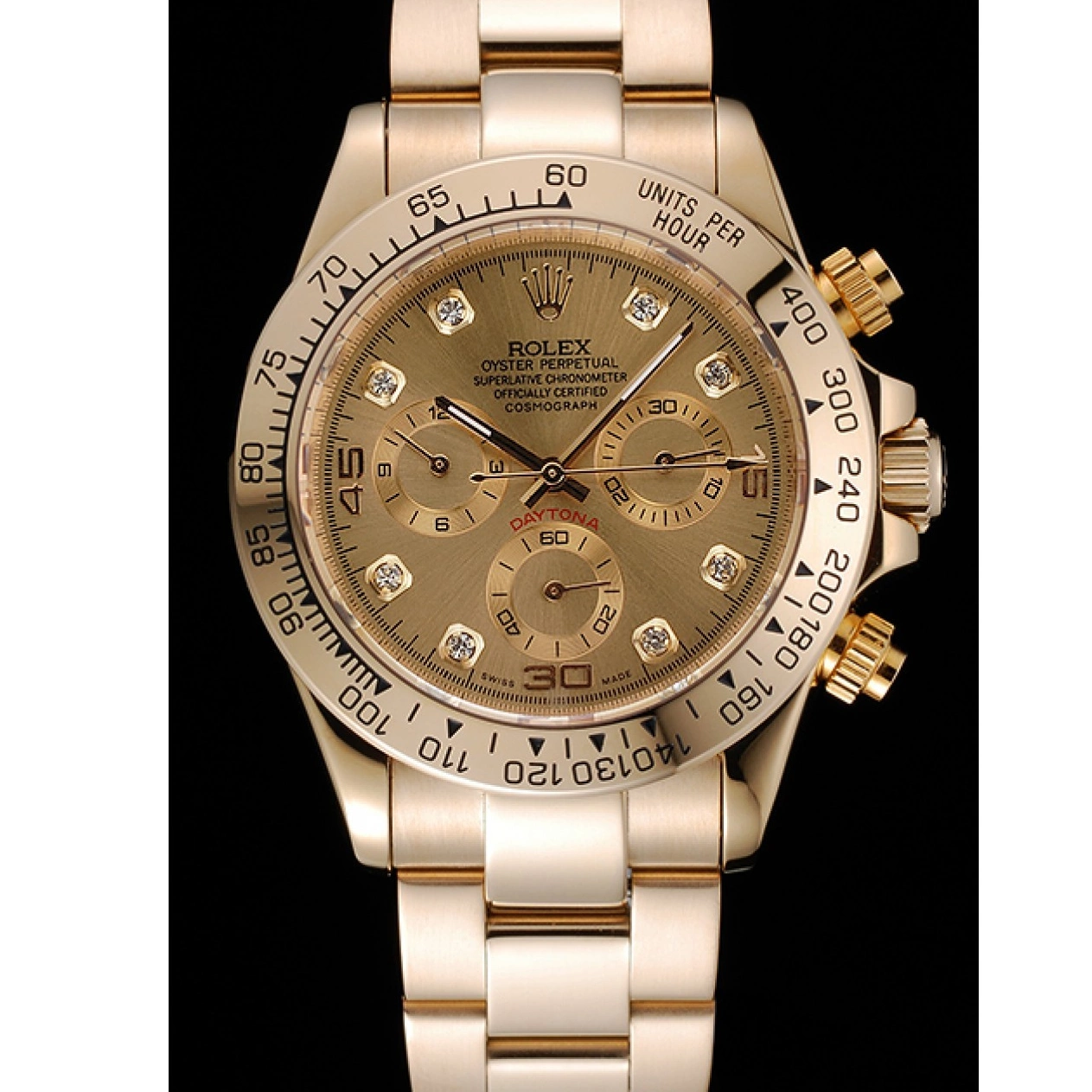 MiroTime 0810 Rolex Cosmograph Daytona Brown Dial Diamond Numerals Gold Case And Bracelet 1454245